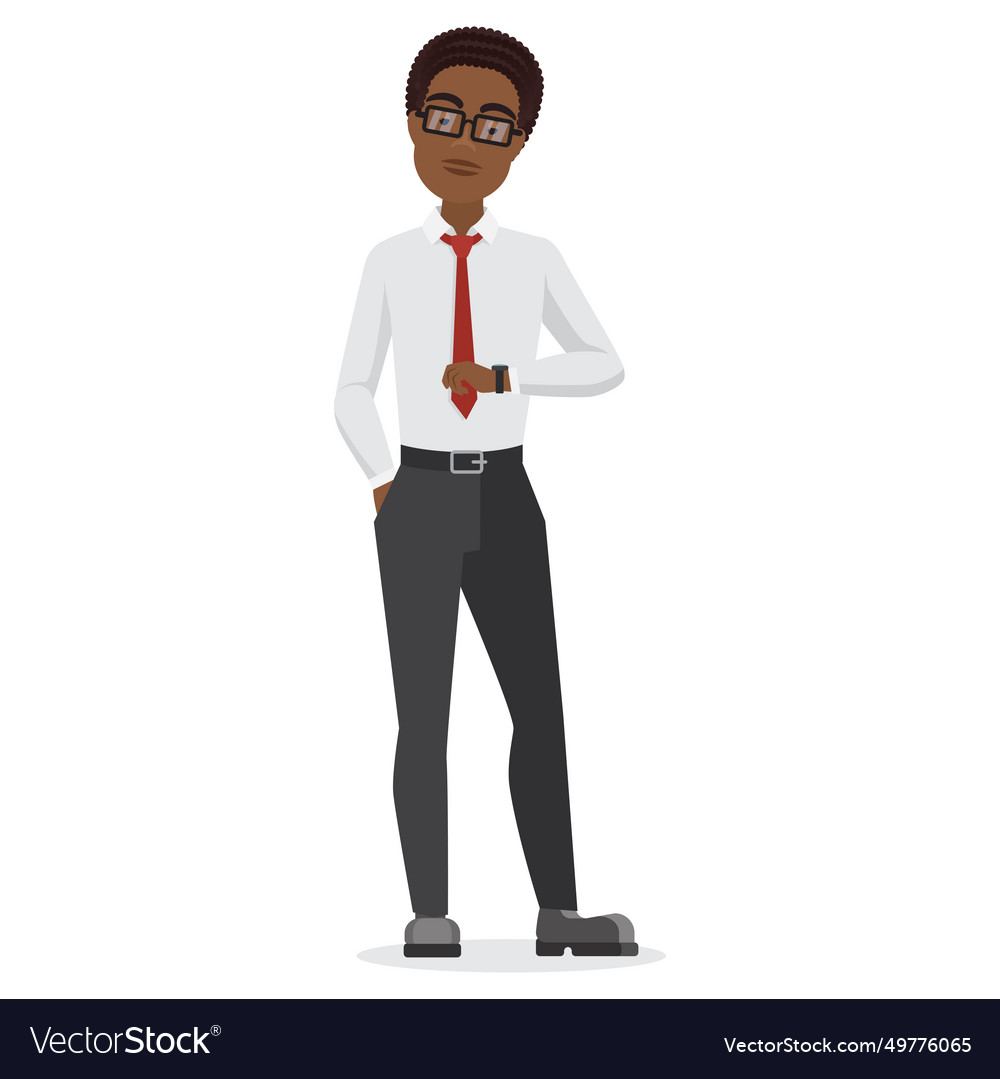 Black businessman looking at watch Royalty Free Vector Image