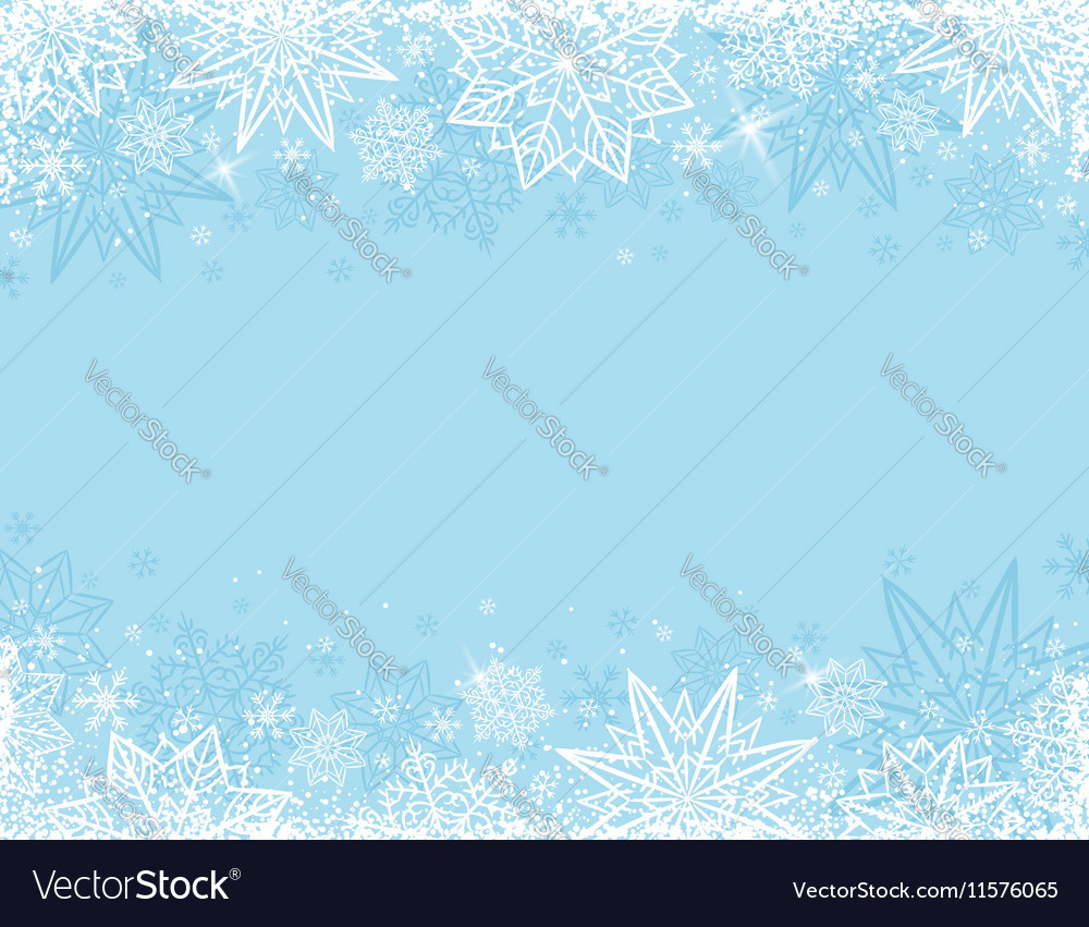 Blue background with frame of snowflakes and stars