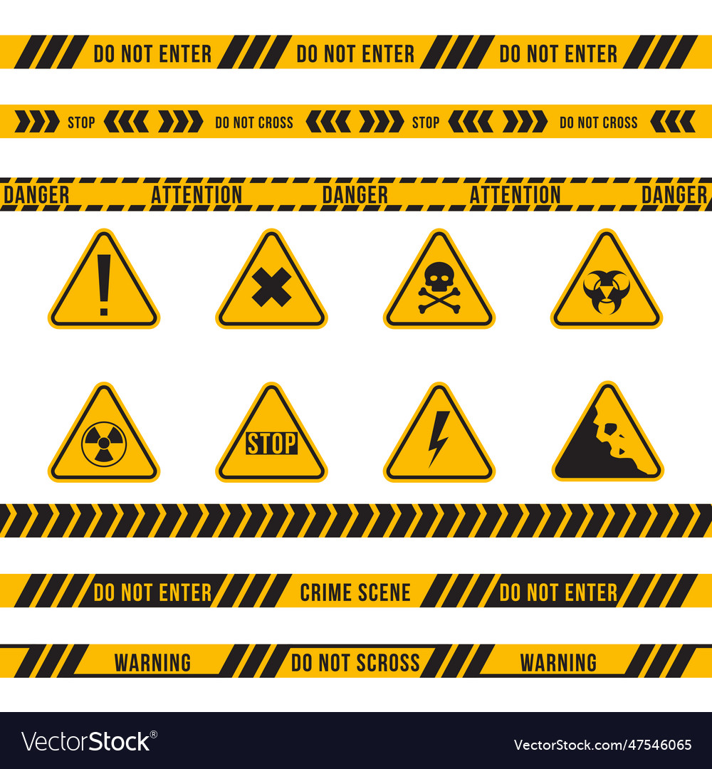 Different danger ribbon and sign flat icon set Vector Image