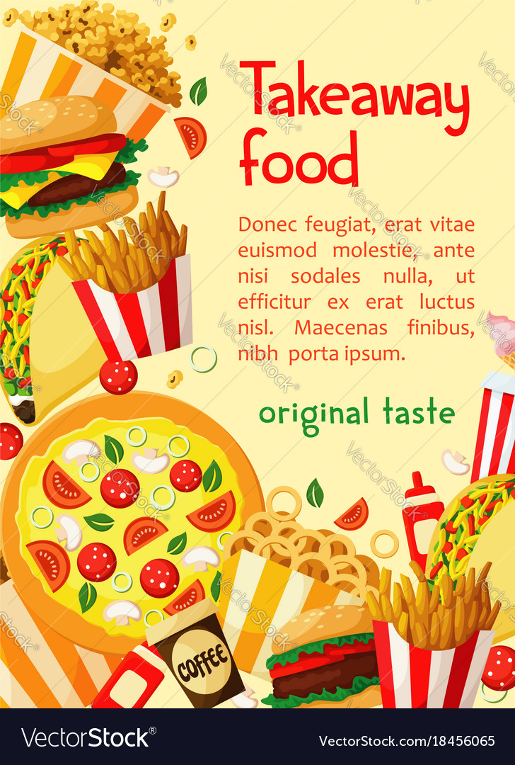 Fast food poster takeaway restaurant menu Vector Image