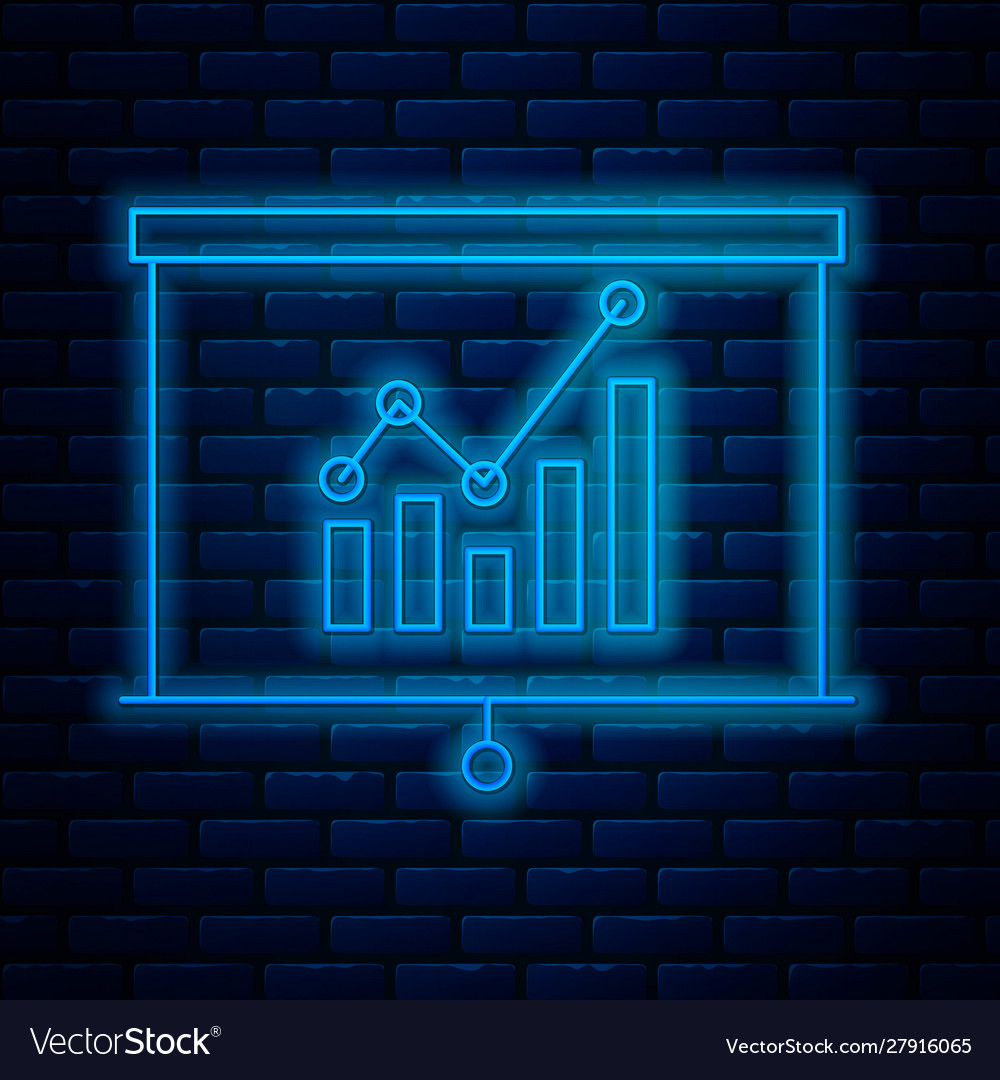 Glowing neon line board with graph chart icon vector image Glowing neon line board with graph chart icon