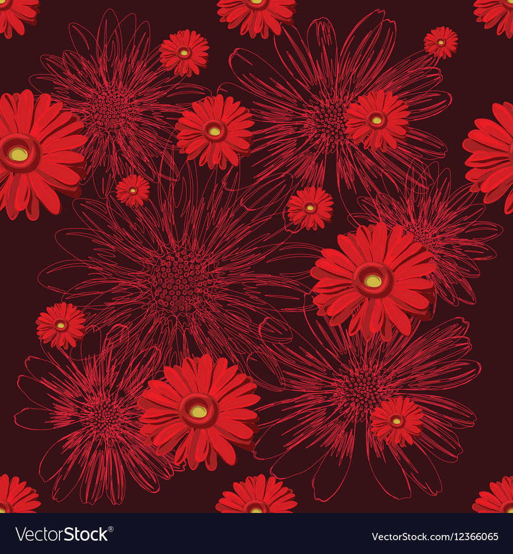 Seamless red pattern with lined and colored