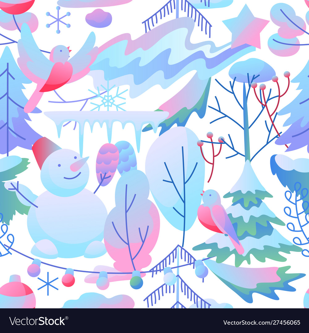 Winter Holiday Pattern - Snowflakes & Trees