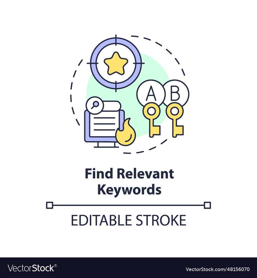 2d customizable find relevant keywords line icon vector image 2d customizable find relevant keywords line icon