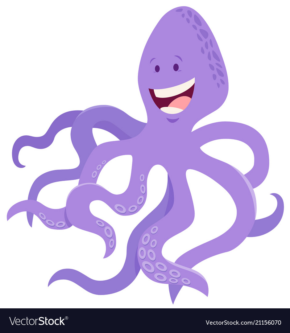 Cartoon octopus animal character Royalty Free Vector Image