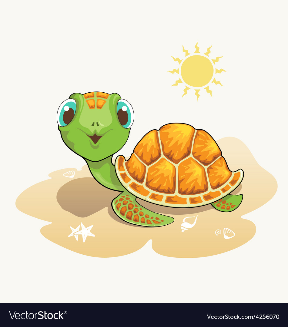 Cute Turtle Cartoon On Beach Royalty Free Vector Image 4074