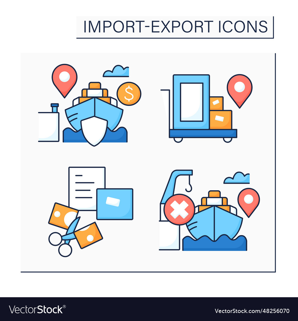 Import and export color icons set vector image Import and export color icons set
