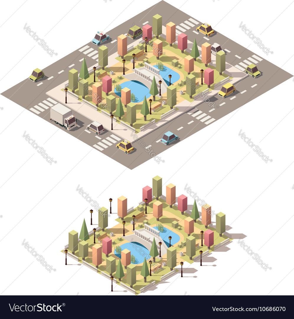 Isometric low poly urban park Royalty Free Vector Image