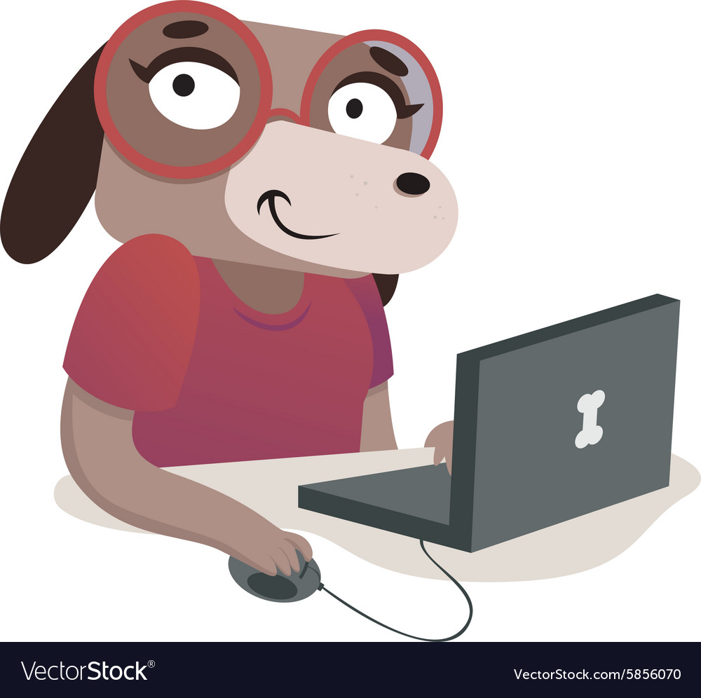 Nerd dog girl using a computer