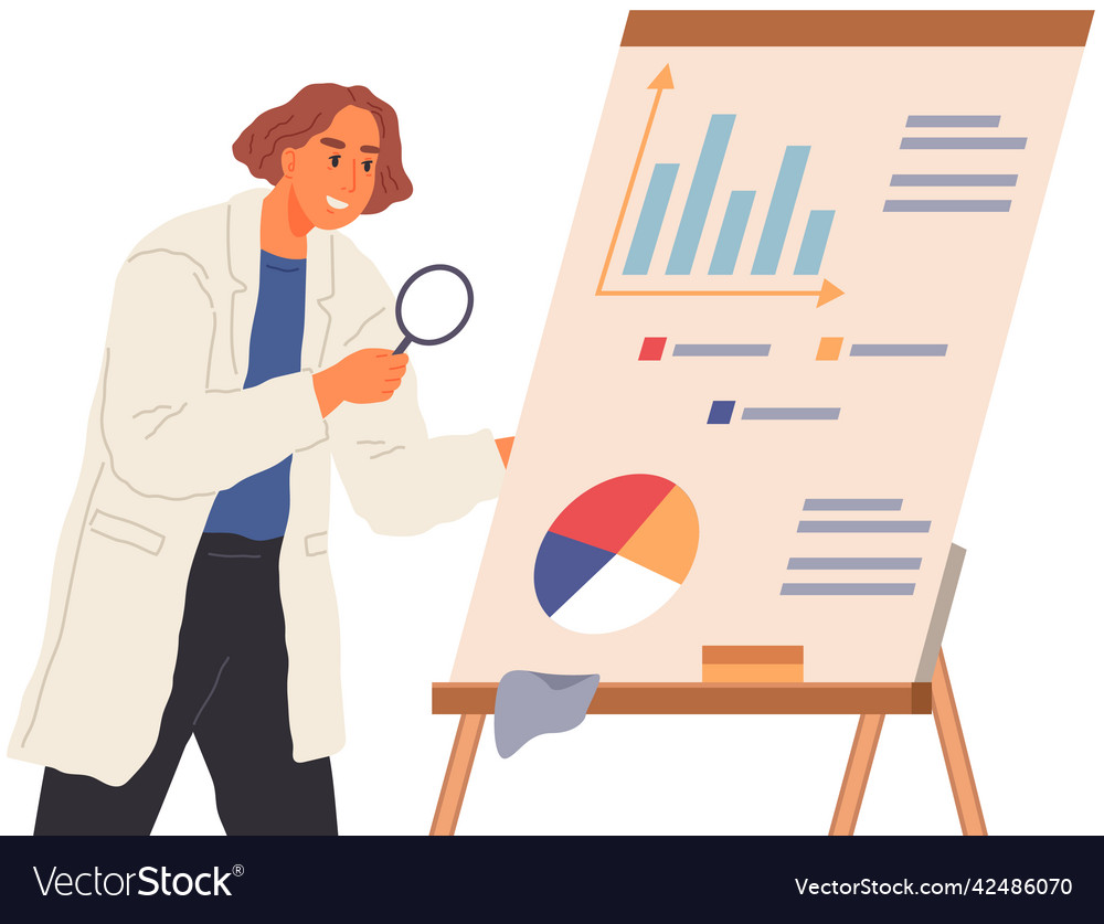 Scientist works with data analytics and research Vector Image Scientist works with data analytics and research