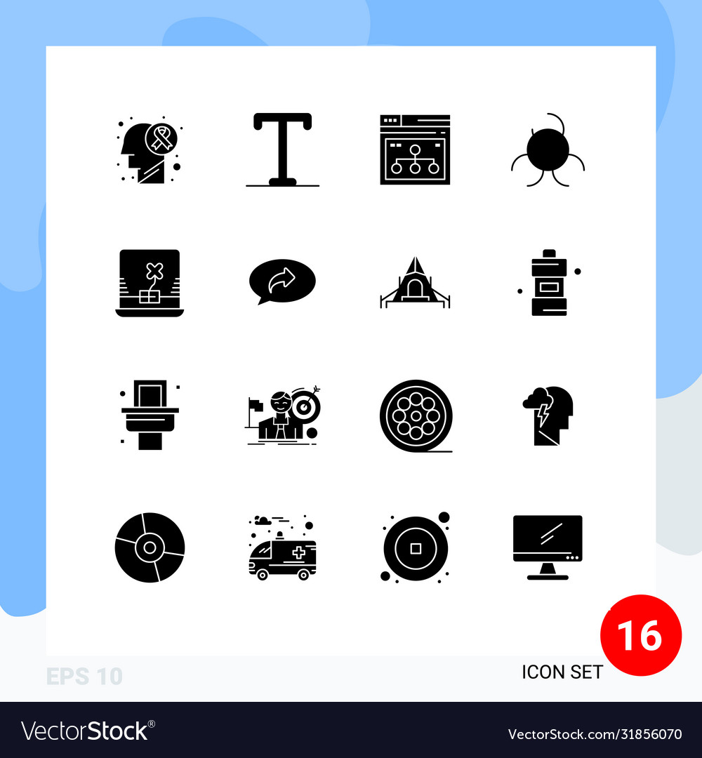 Set 16 solid glyphs on grid for basic computer