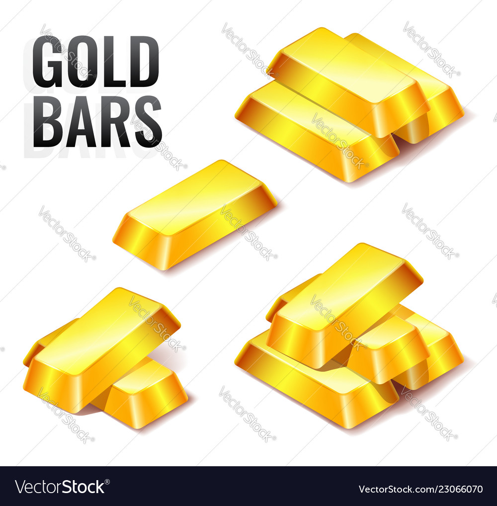 Set of gold bars icon isolated on white