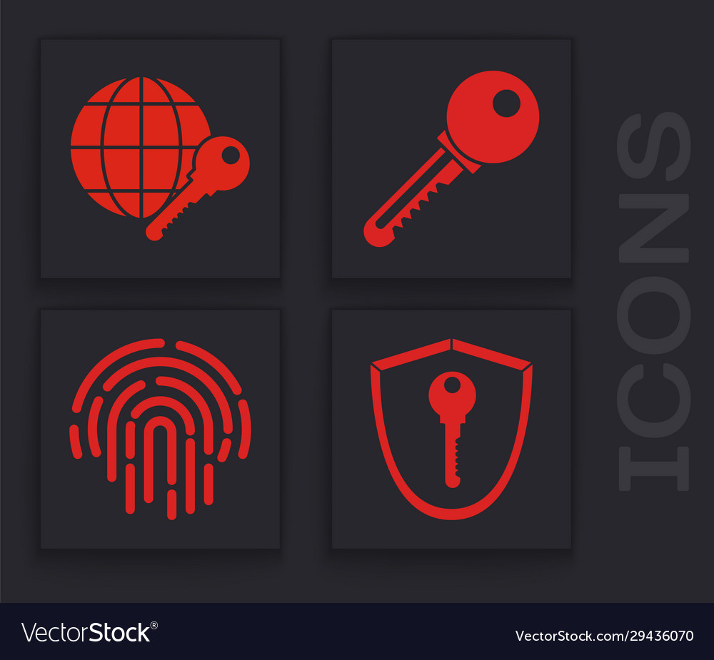 Set shield with key globe vector image Set shield with key globe