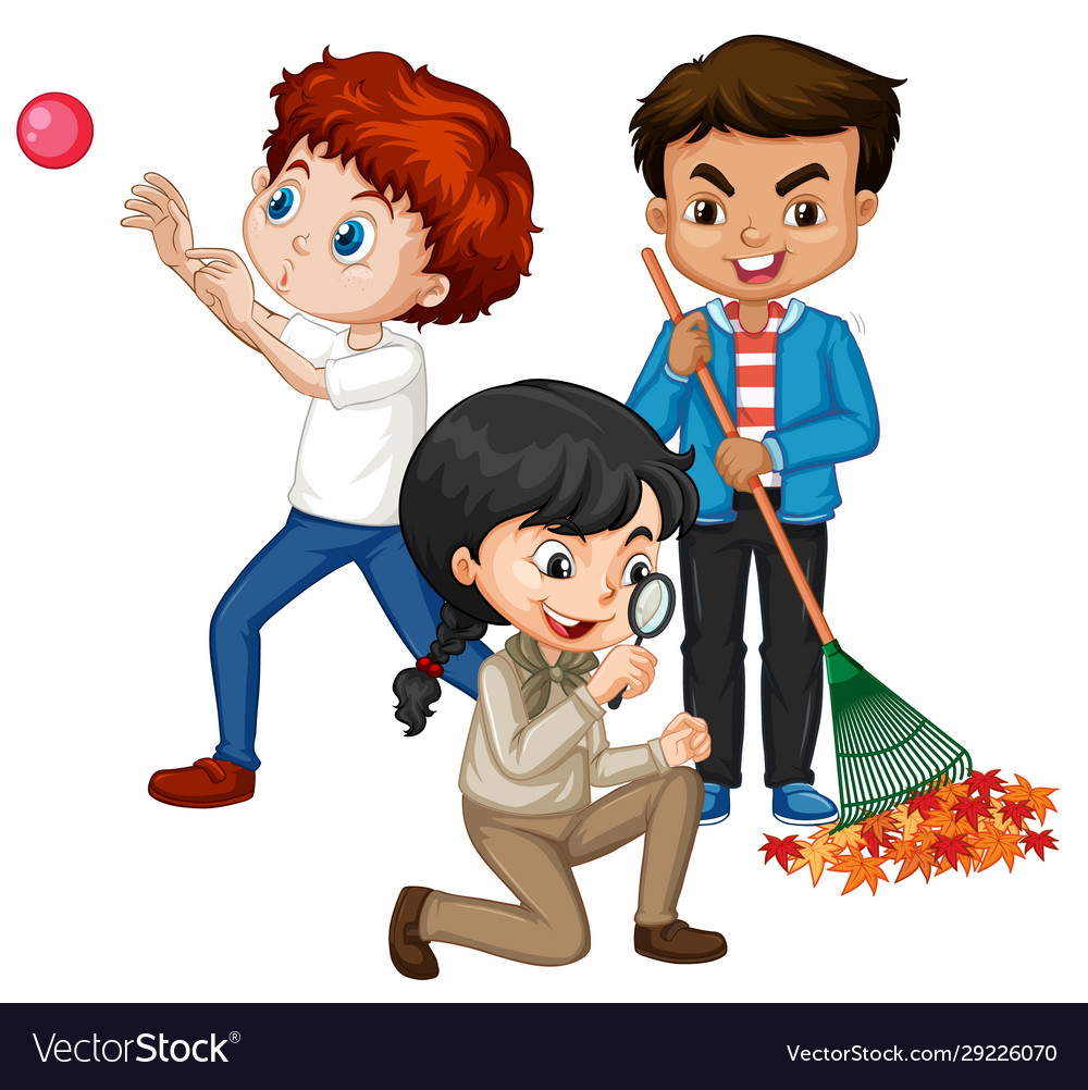 three-kids-doing-different-things-royalty-free-vector-image