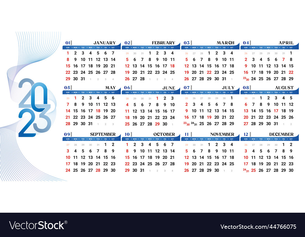 2023 calendar full set Royalty Free Vector Image