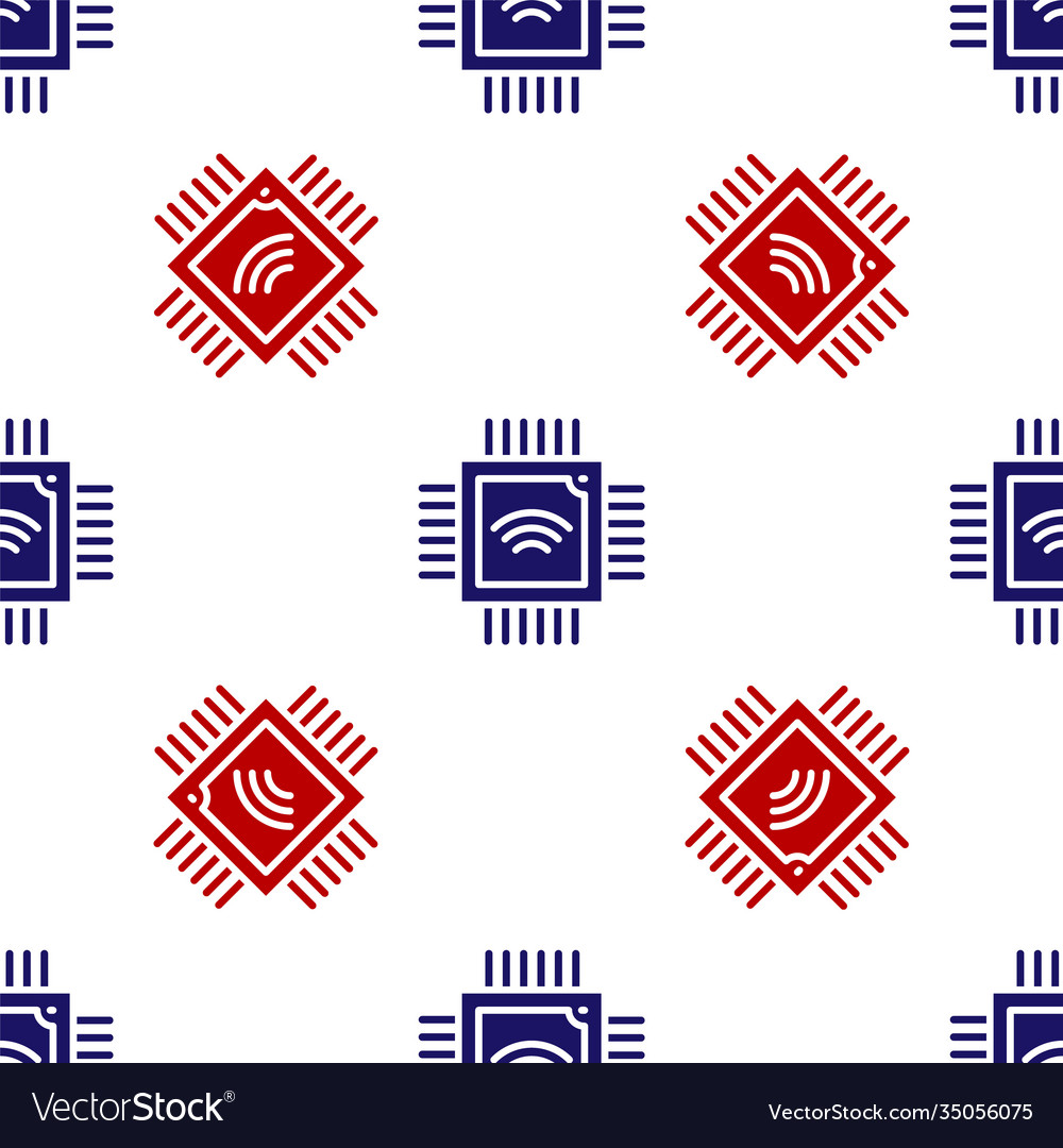 Blauer und roter Computerprozessor mit Mikroschaltungen vector image Blauer und roter Computerprozessor mit Mikroschaltungen