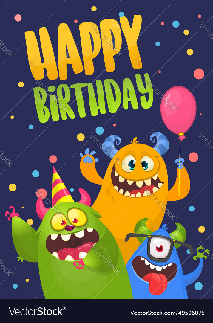 Cartoon happy monsters set with different face Vector Image