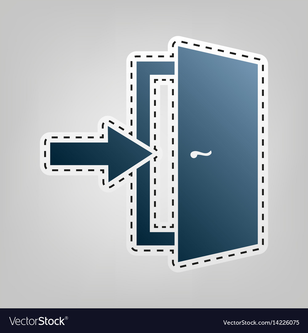 Door exit sign blue icon with outline