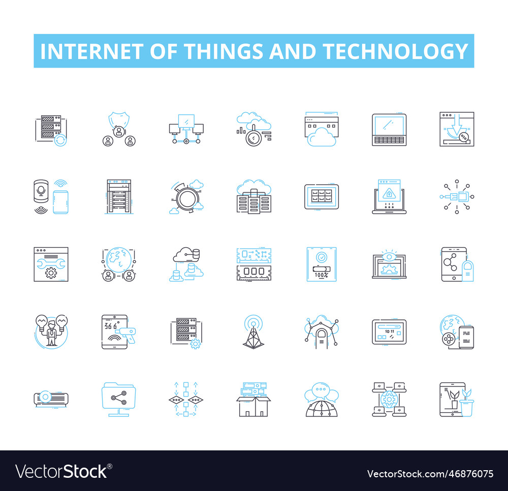 Internet of things and technology linear icons set