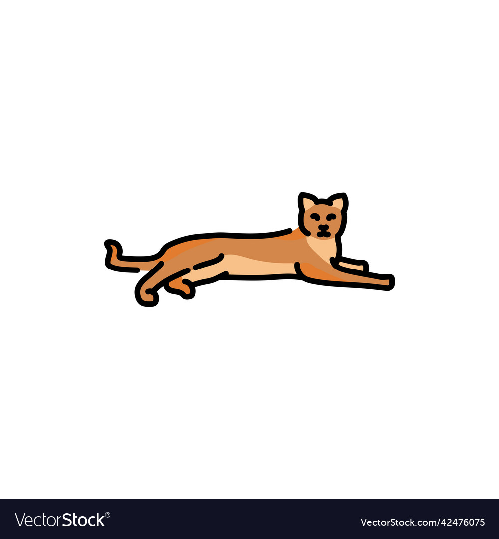 Lying happy cat color line icon pictogram for web