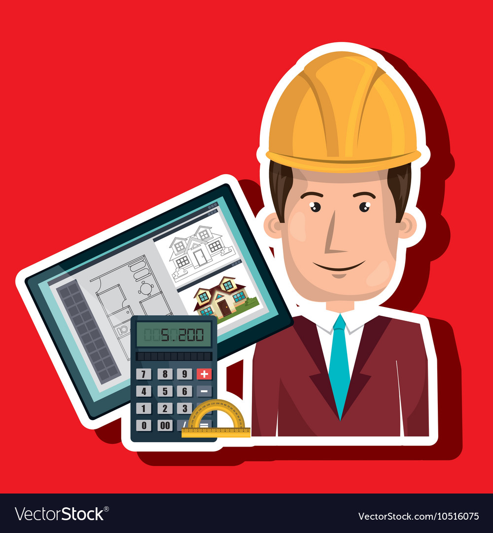 Man architect protractor calculator