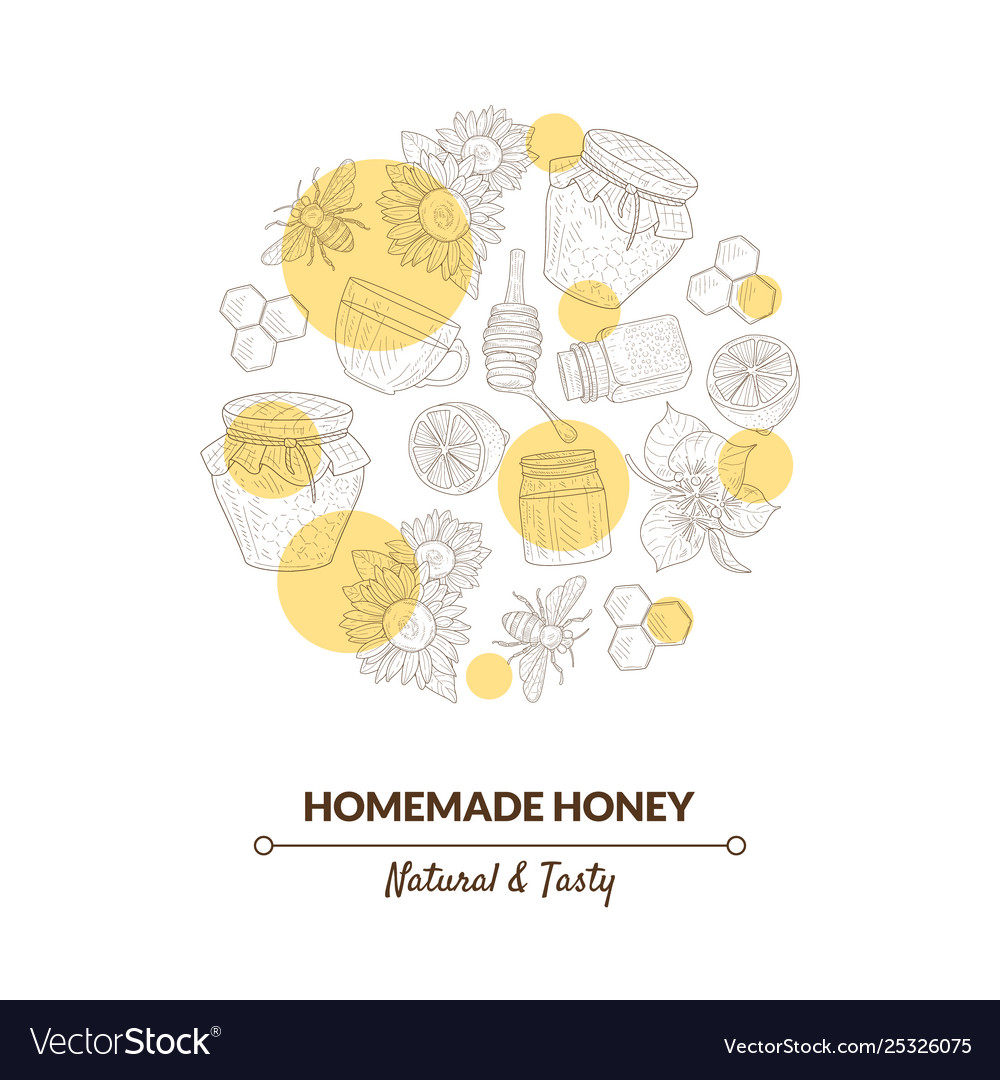 Organic honey banner template with hand drawn