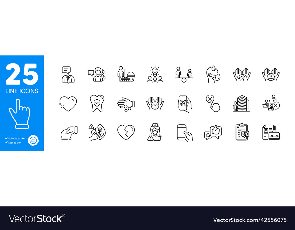 Outline icons set flight mode reject click vector image Outline icons set flight mode reject click