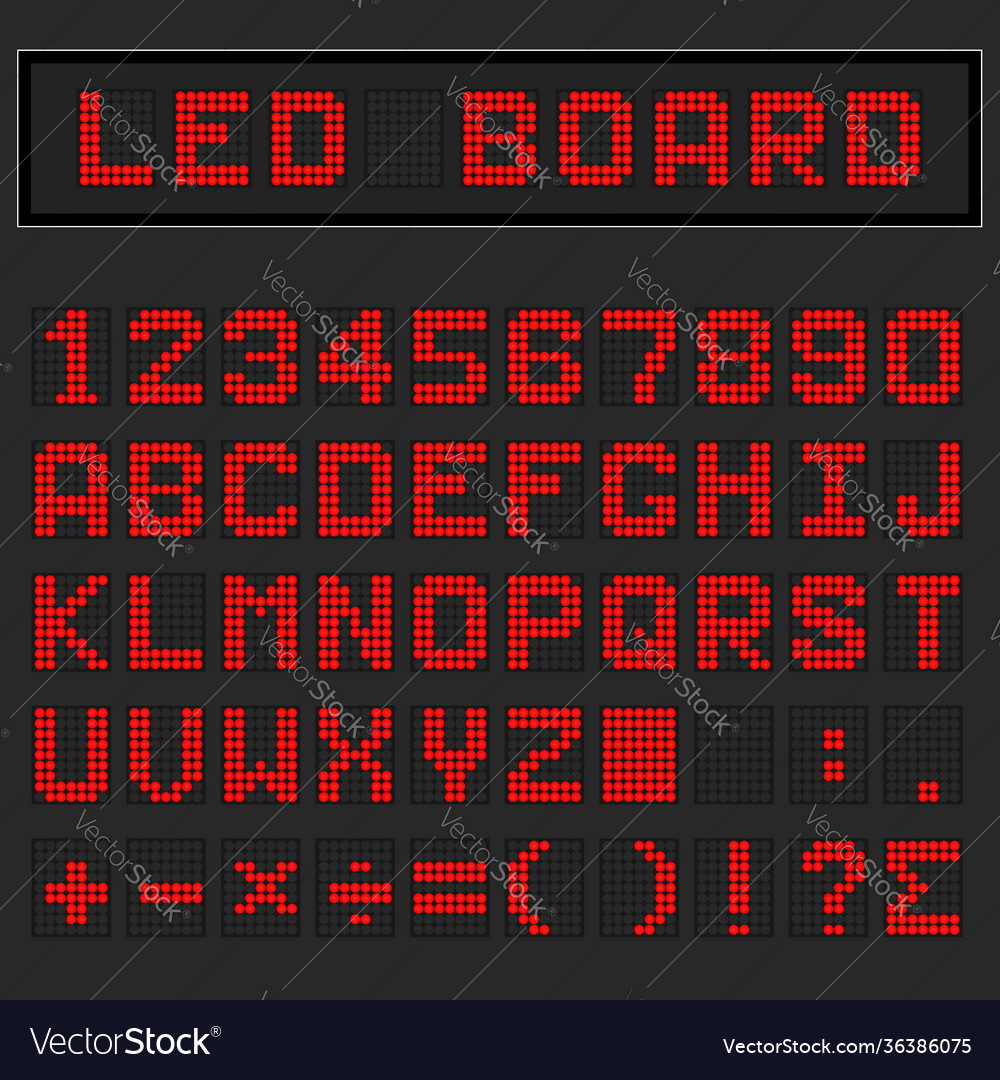 Red led digital english uppercase font number