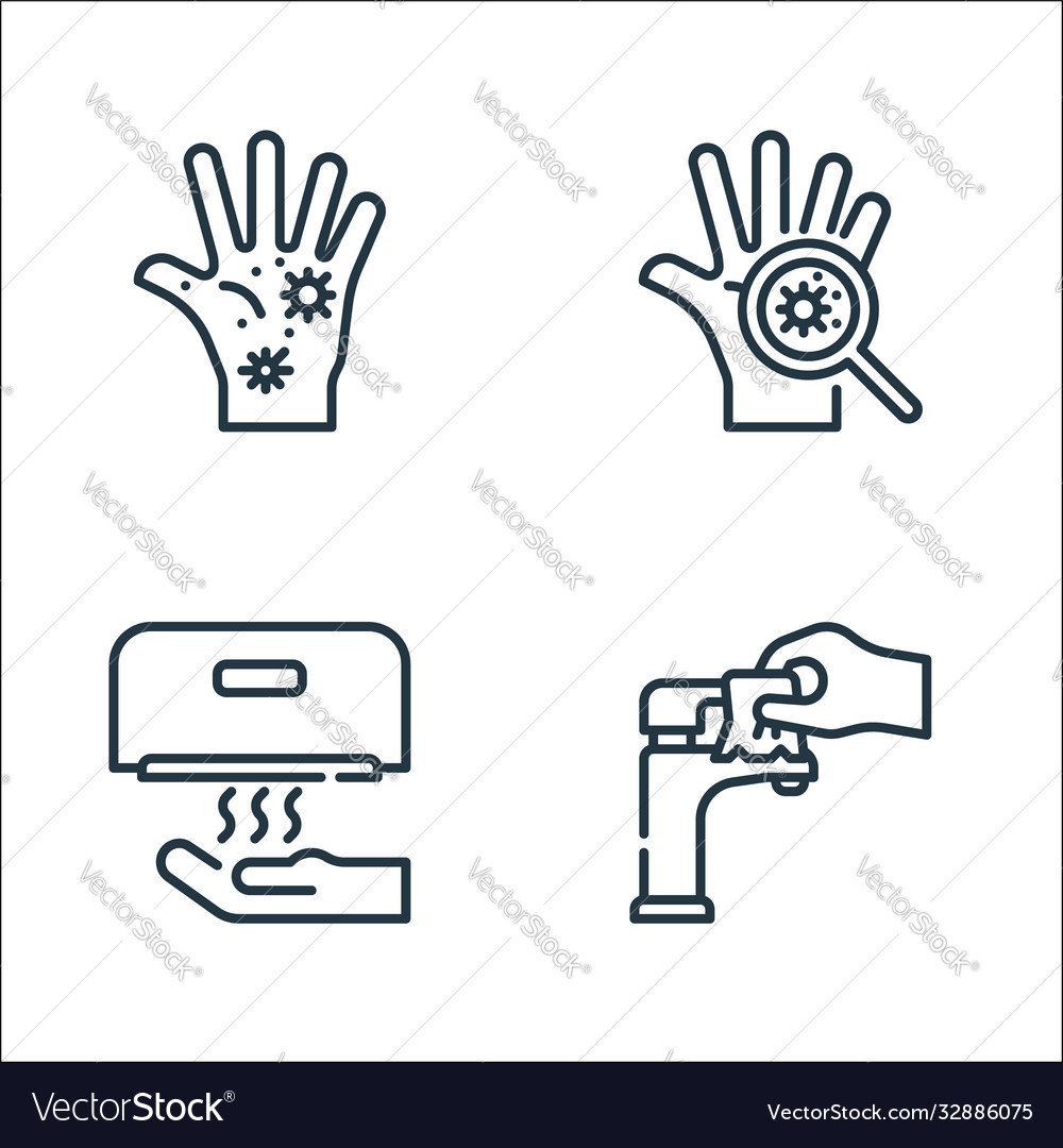 Washing hand line icons linear set quality