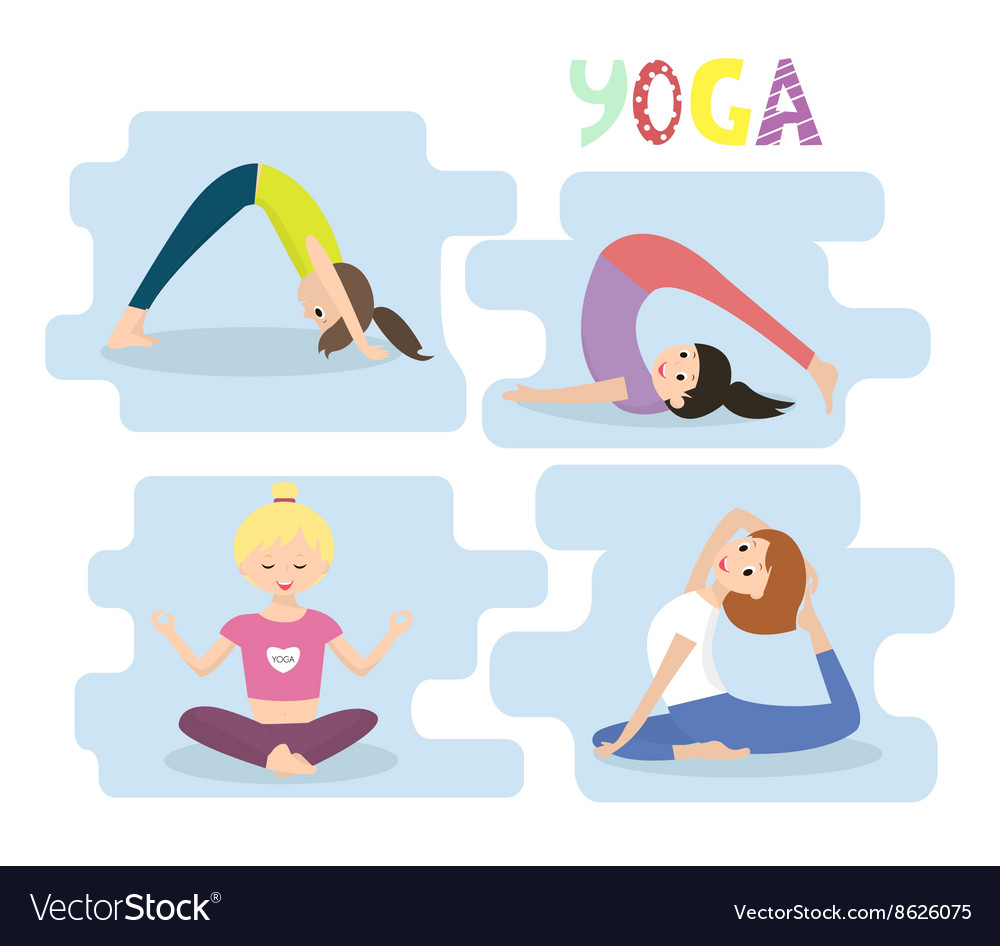 women yoga exercises yoga poses set royalty free vector