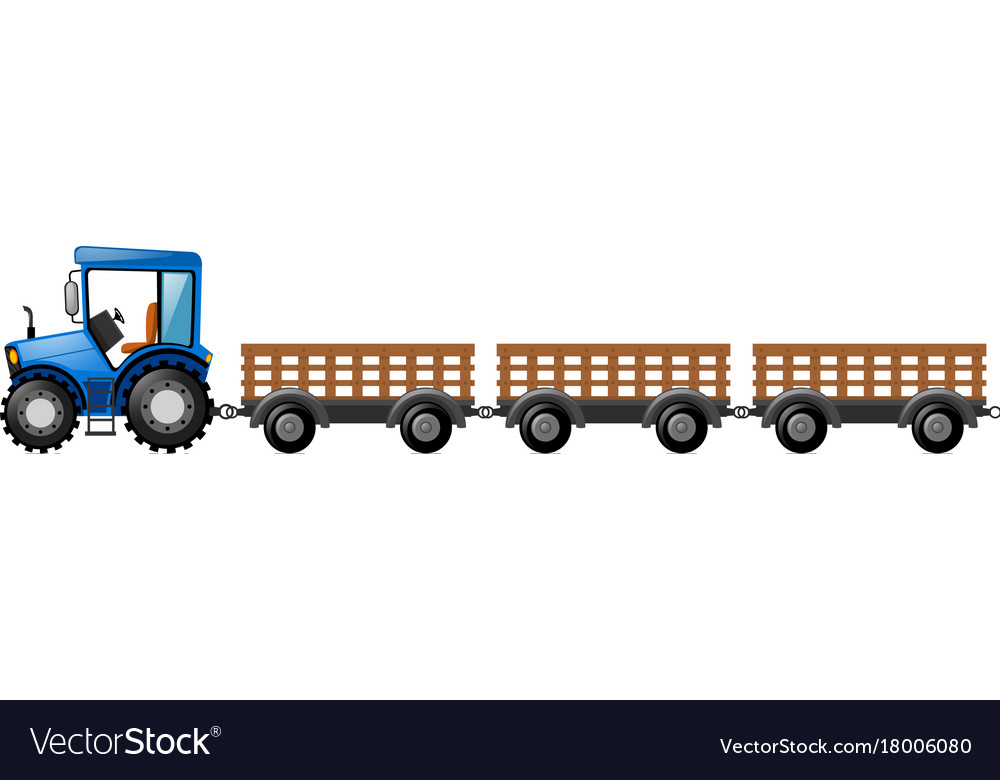 Blue tractor with three wagons