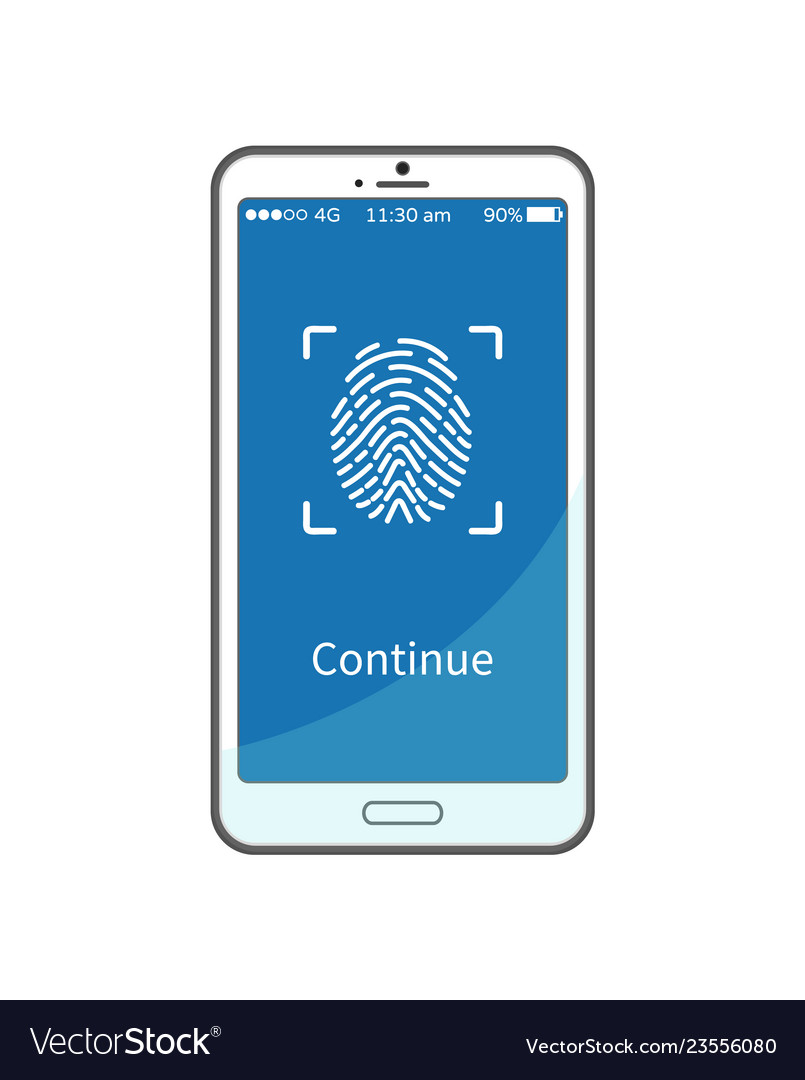 Continue work with gadget put fingerprint on phone vector image Continue work with gadget put fingerprint on phone