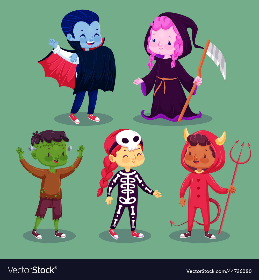 Cute halloween costumes kids design Royalty Free Vector