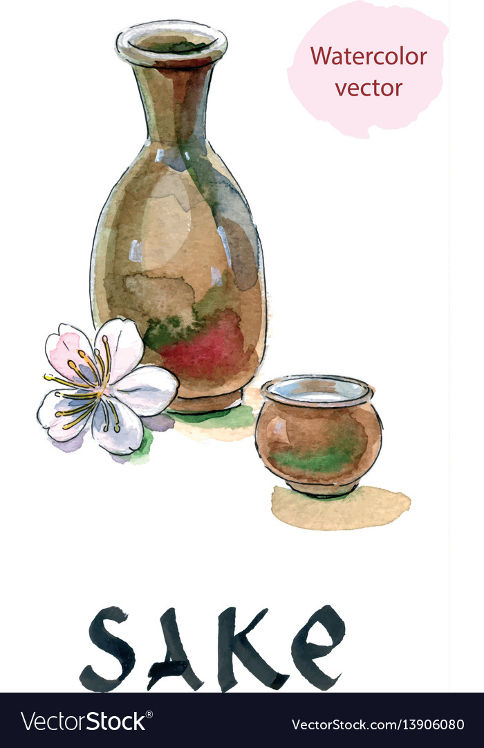 Sake Saki Bottle And Cup Japanese Liquor Vector Image