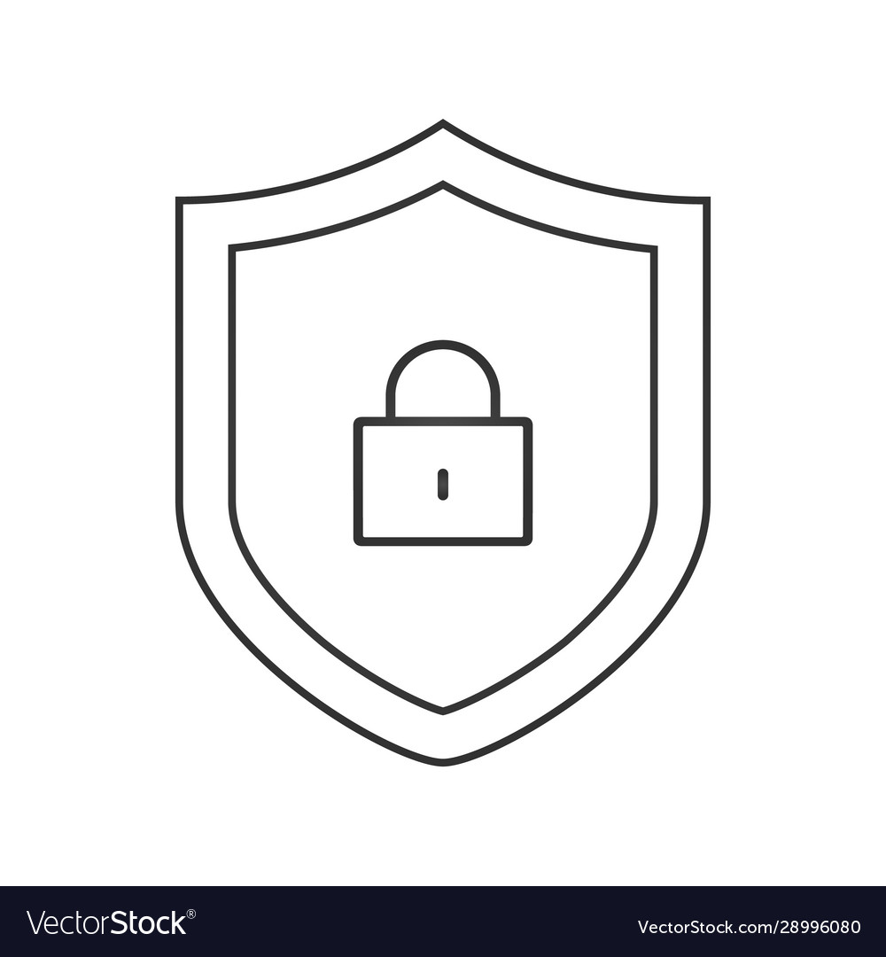 Security shield with lock outline icon linear vector image Security shield with lock outline icon linear