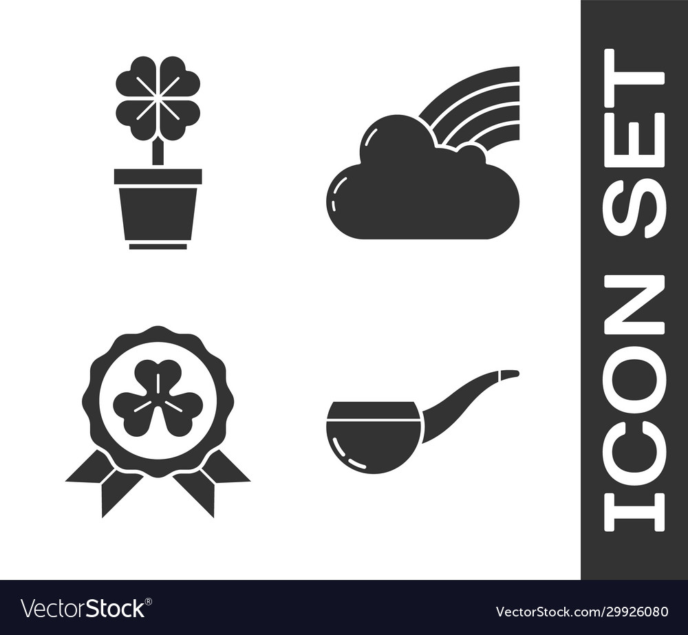 Set smoking pipe four leaf clover in pot medal vector image Set smoking pipe four leaf clover in pot medal
