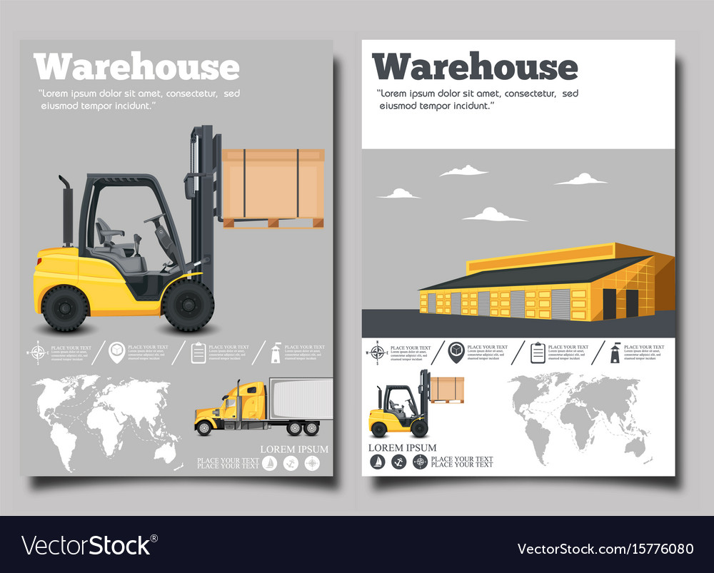 Warehouse flyer set with forklift truck