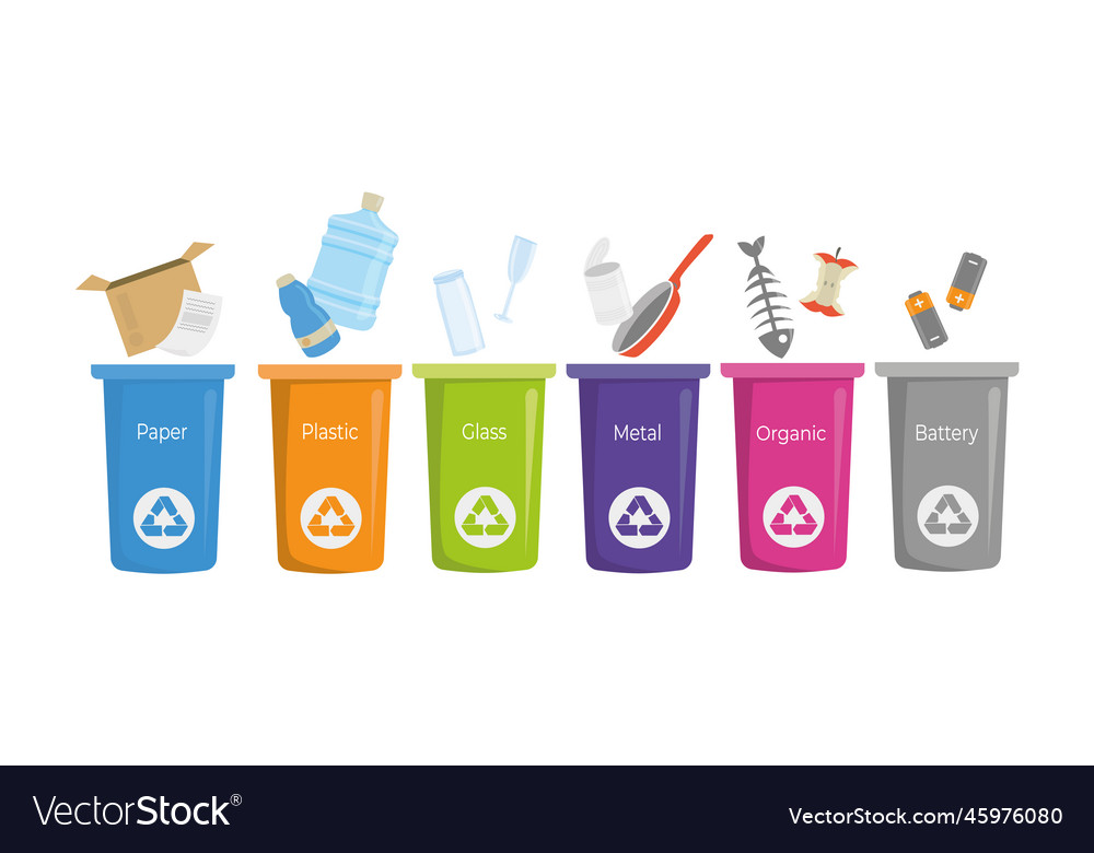Waste sorting various types of garbage paper vector image Waste sorting various types of garbage paper
