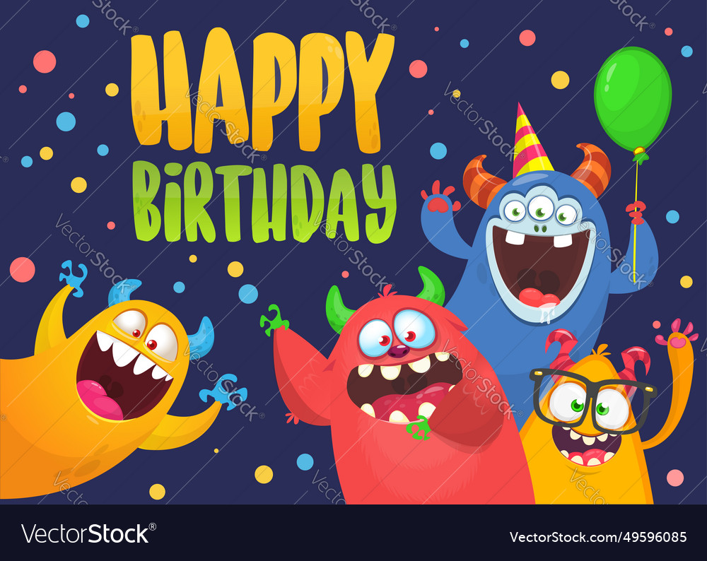 Cartoon happy monsters set with different face Vector Image