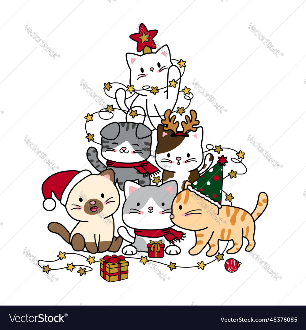 Christmas tree design of cats Royalty Free Vector Image