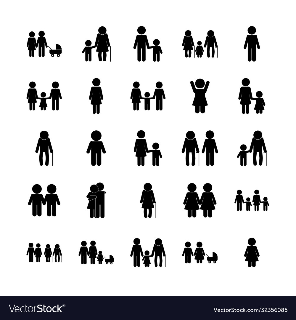 Family avatars silhouette style icon set