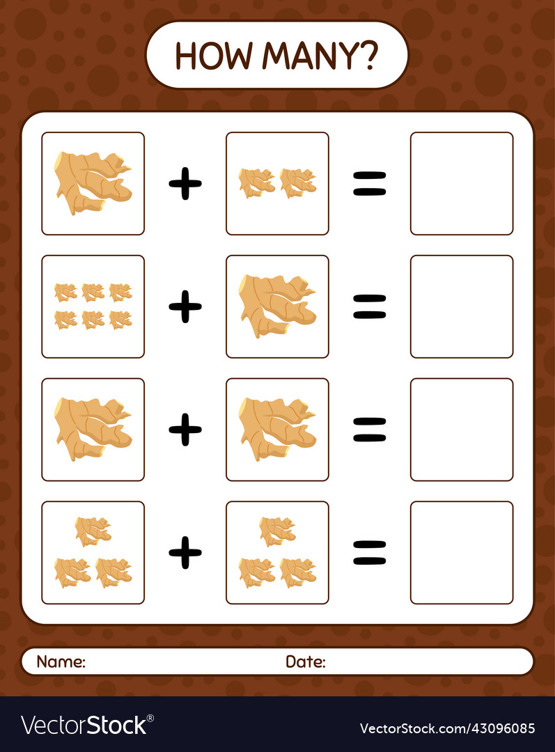 How many counting game with ginger worksheet Vector Image How many counting game with ginger worksheet