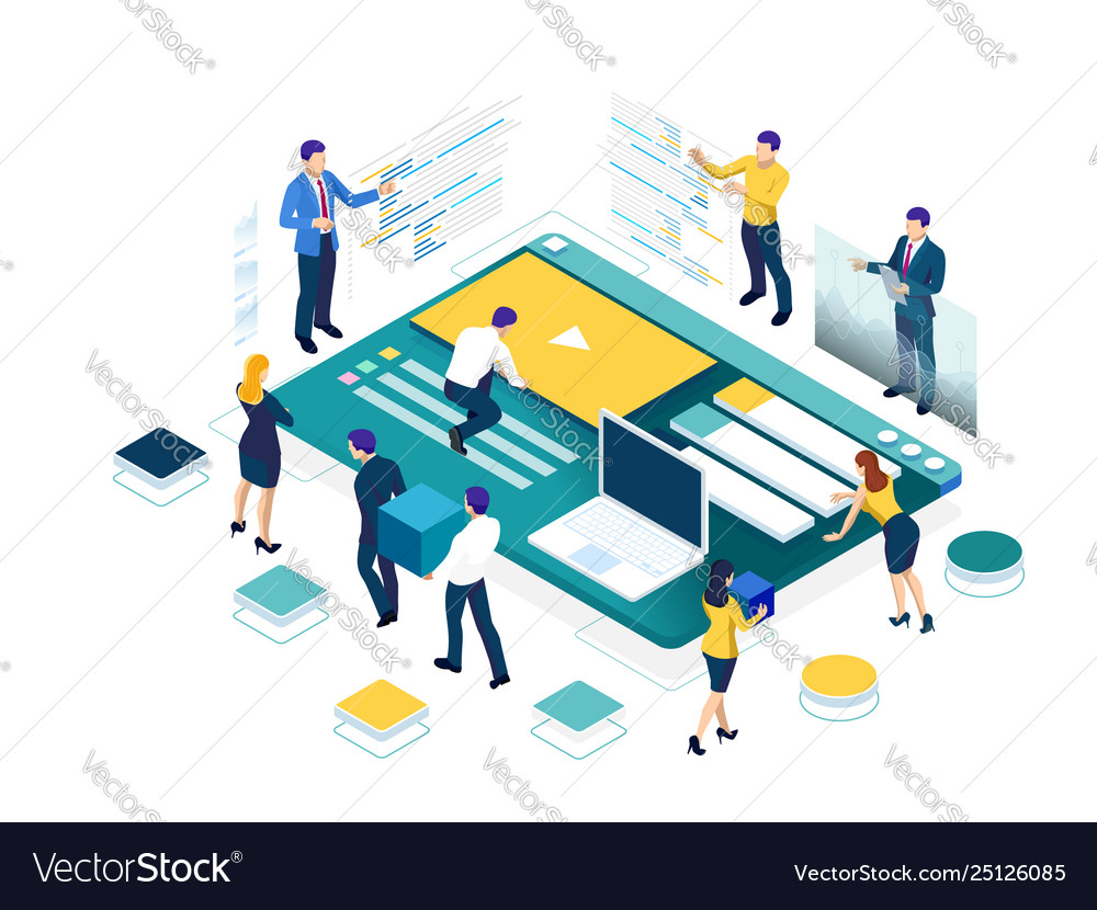 Isometric seo analytics team concept contents Vector Image