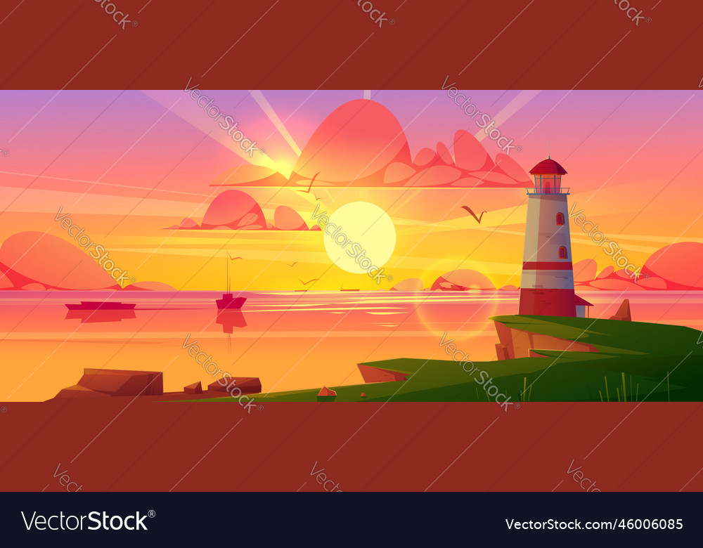 Lighthouse on sea coast landscape with beacon Vector Image