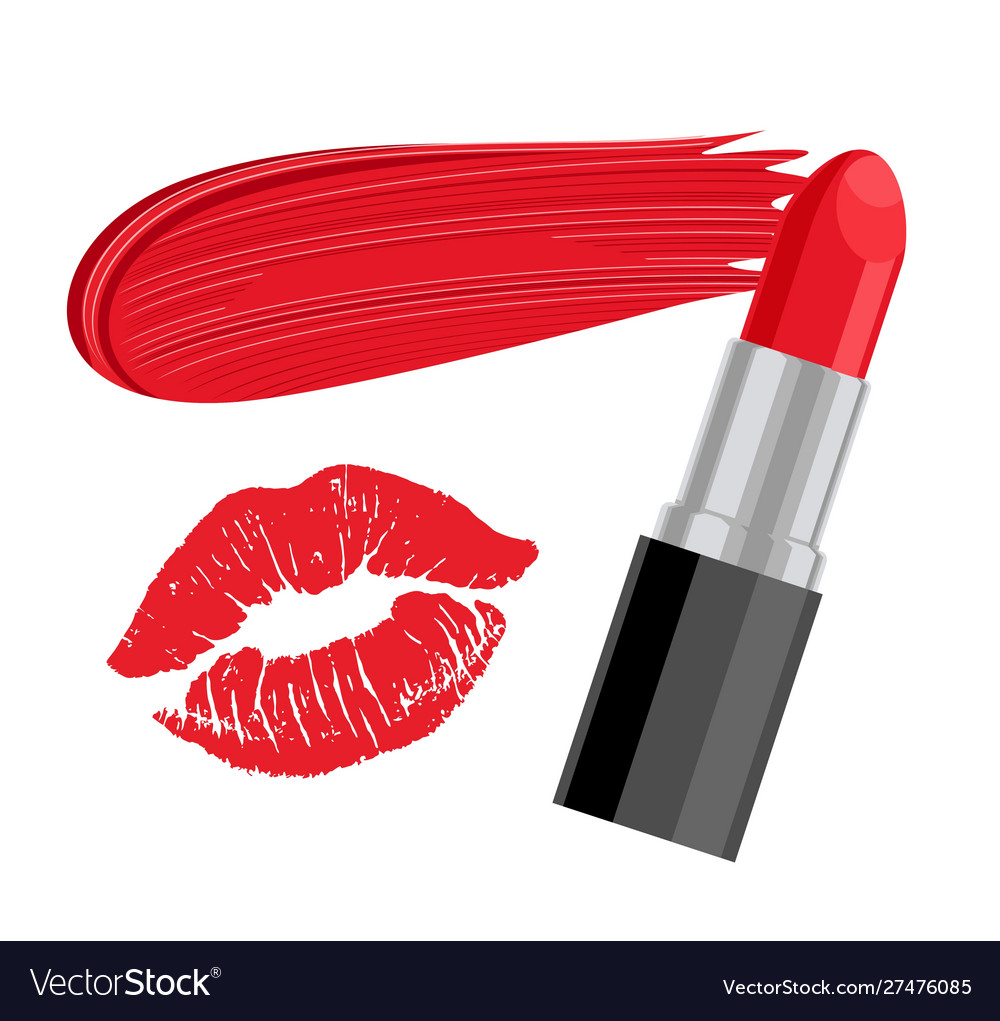 Lipstick smears set in realistic style red