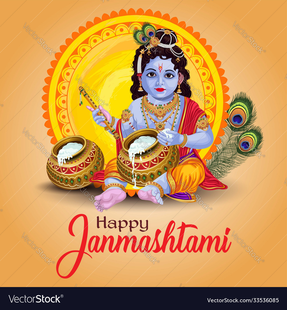 Little lord krishna indian god happy janmashtami Vector Image