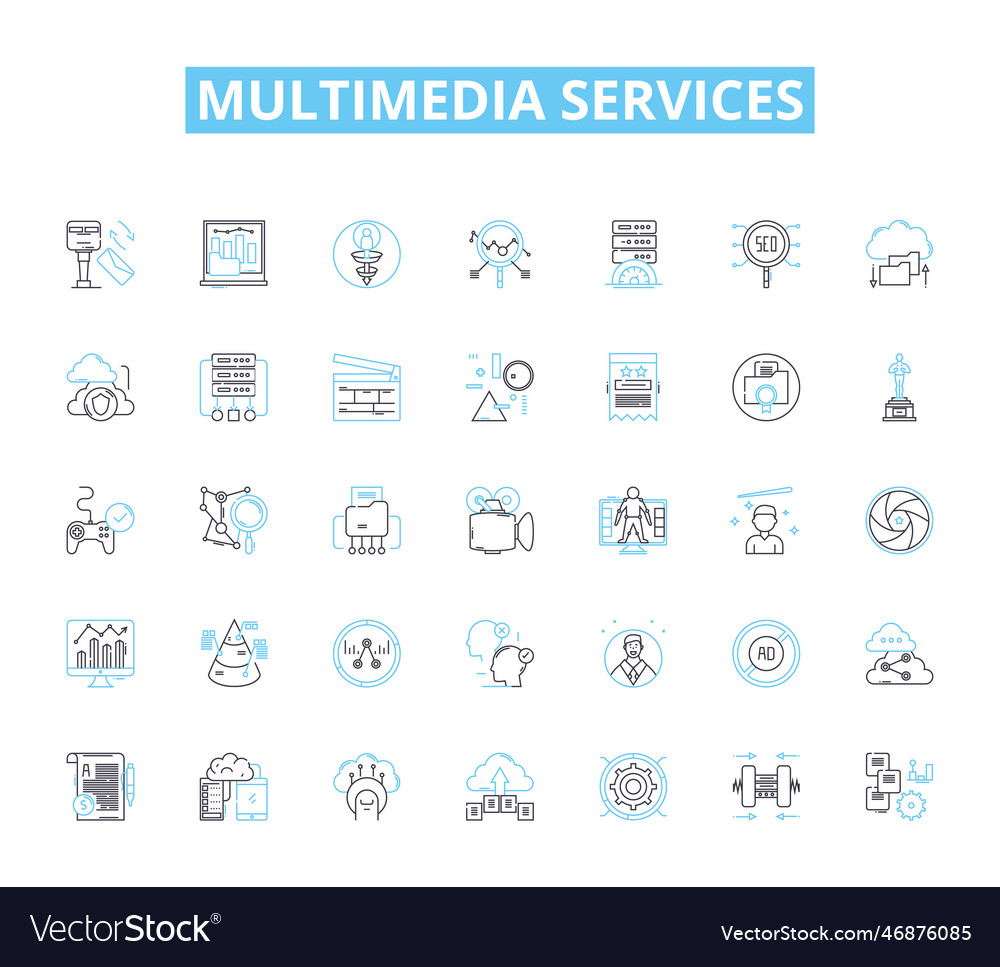 Multimedia services linear icons set animation