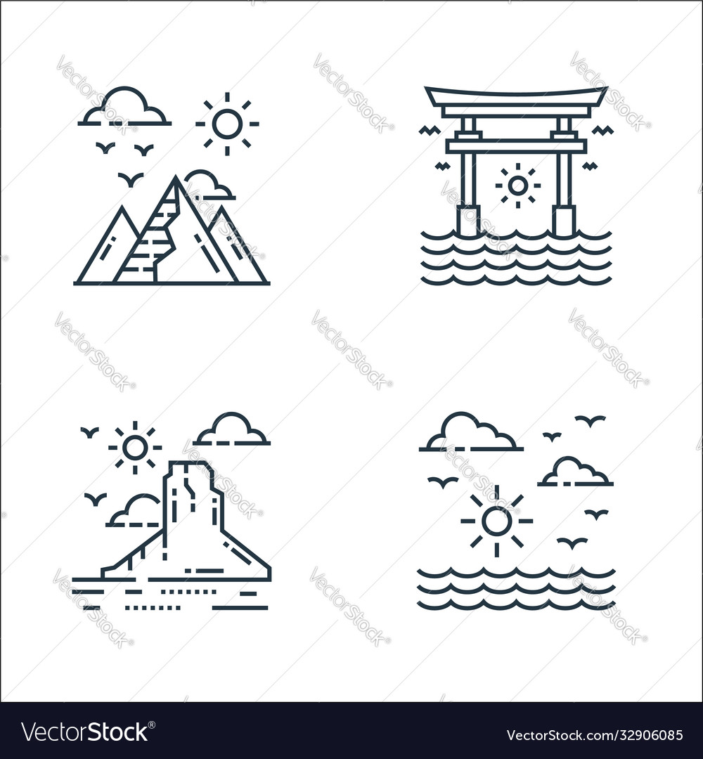Nature and landscape line icons linear set vector image Nature and landscape line icons linear set