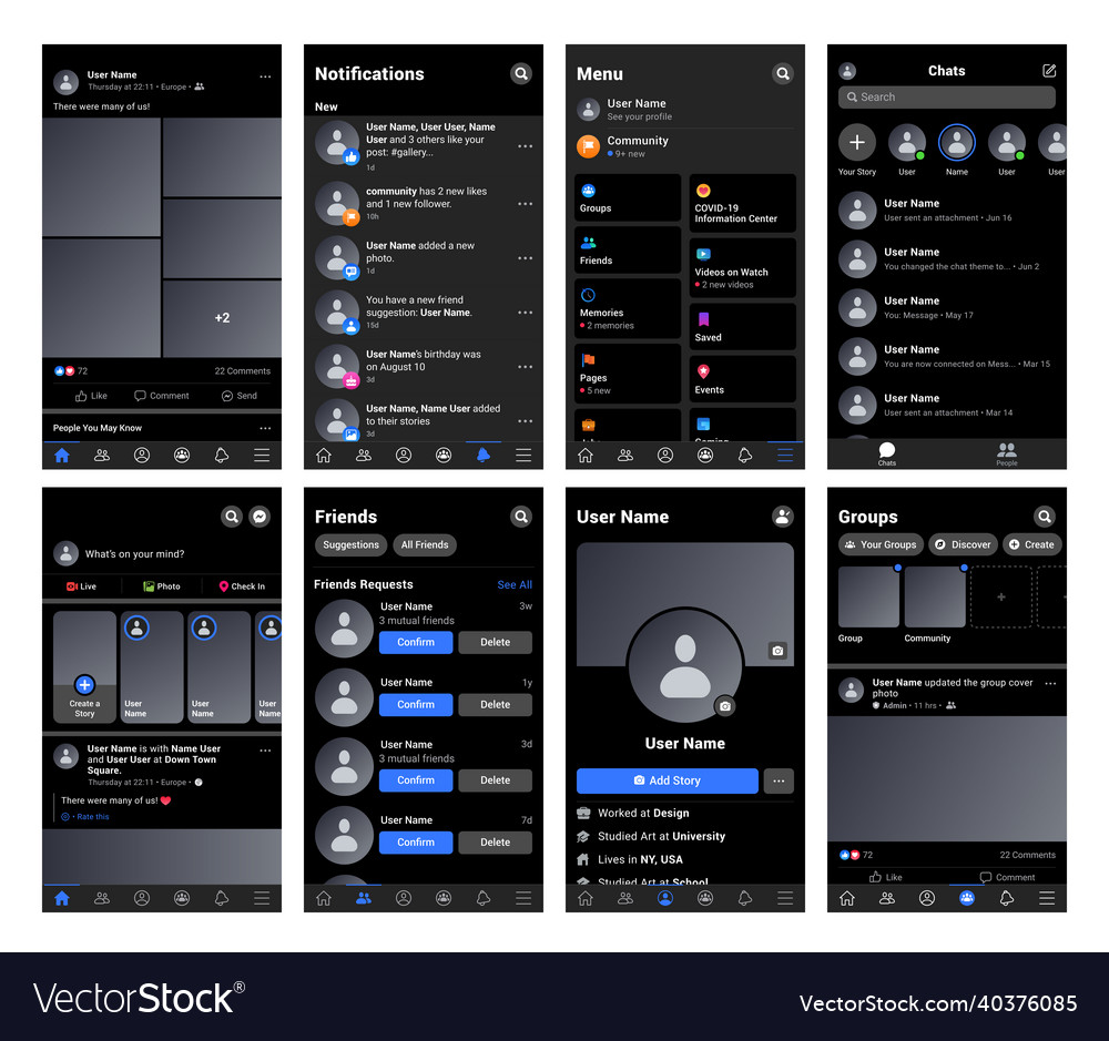 Screen interface in social media application vector image Screen interface in social media application