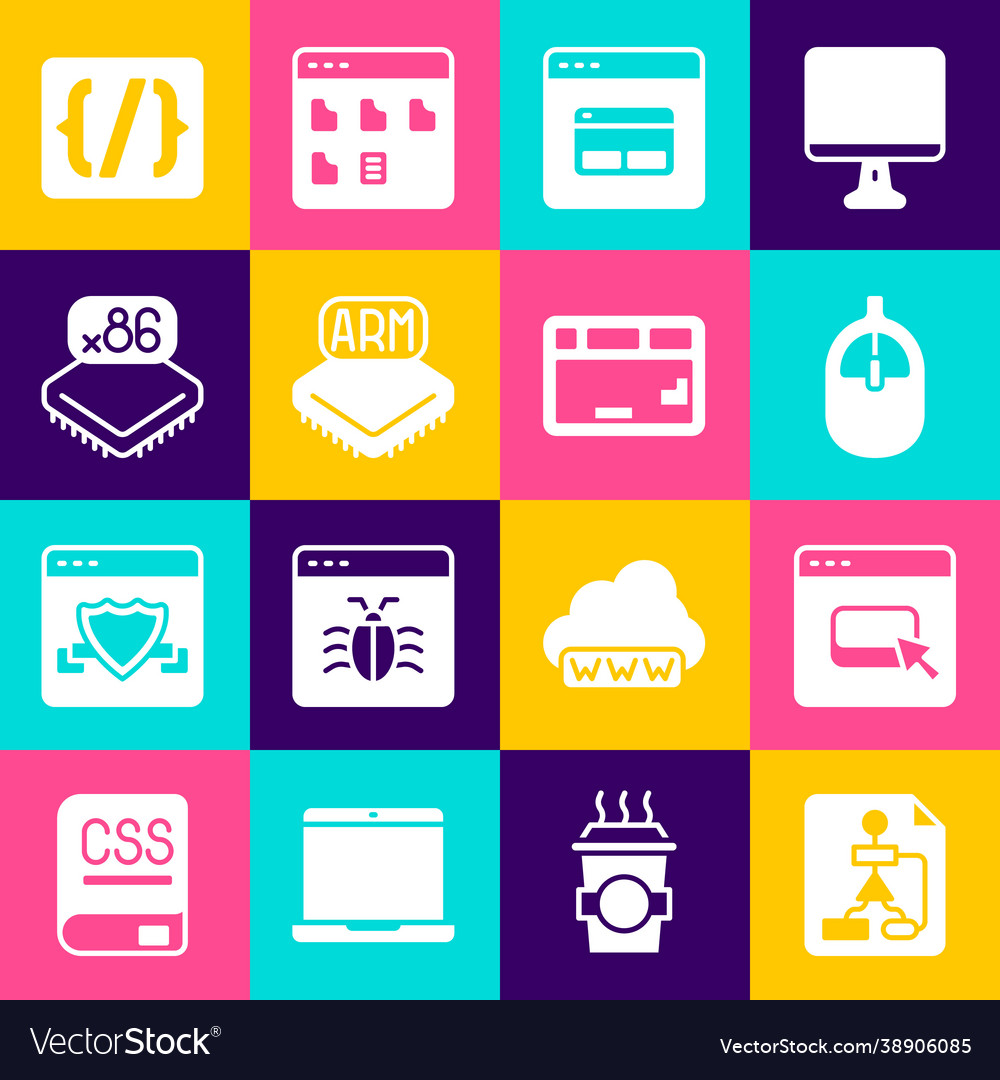 Set flowchart browser files computer mouse vector image Set flowchart browser files computer mouse